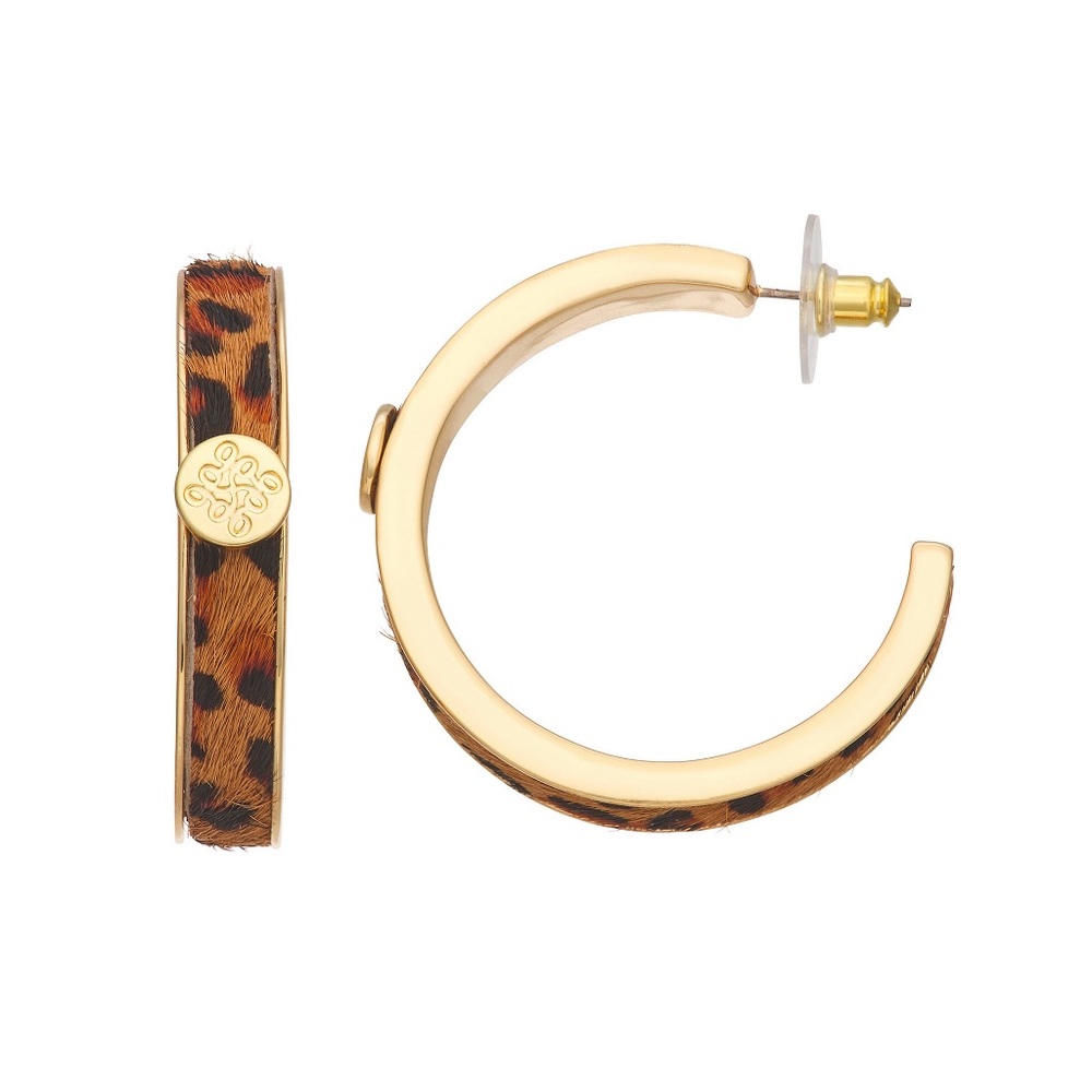 Nine West Gold Tone Faux Fur Accent C-Hoop Earrings